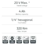 ⁦آلة فك البراغي بالصدم visseuse à choc CROWN 20V CT22021HX⁩ - الصورة ⁦4⁩
